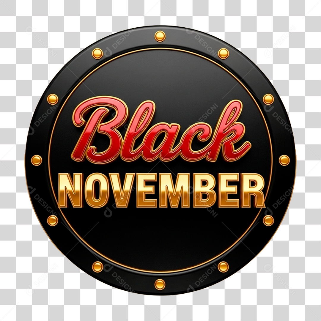 Selo 3D Black November para Composição PNG Transparente