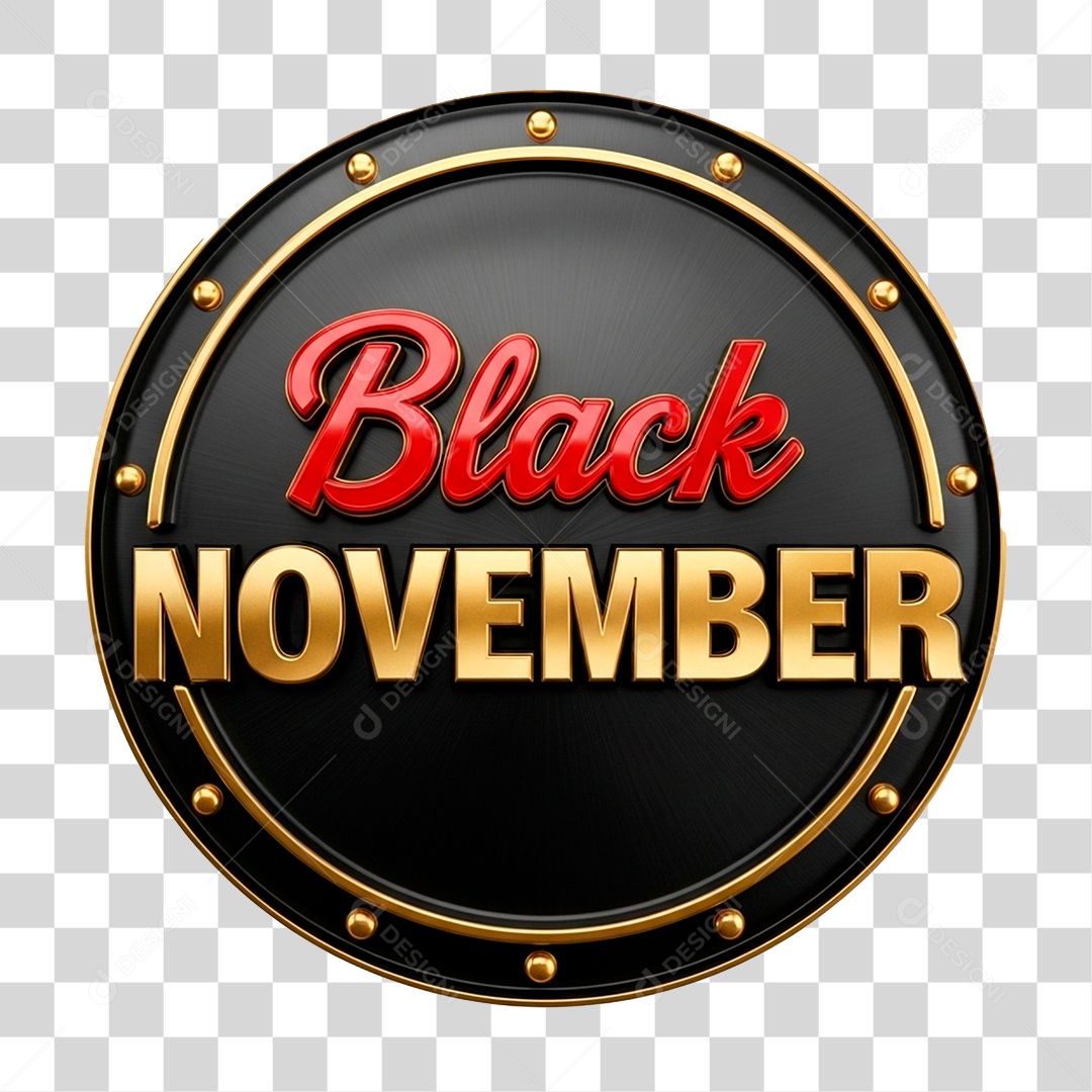 Selo 3D Black November para Composição PNG Transparente
