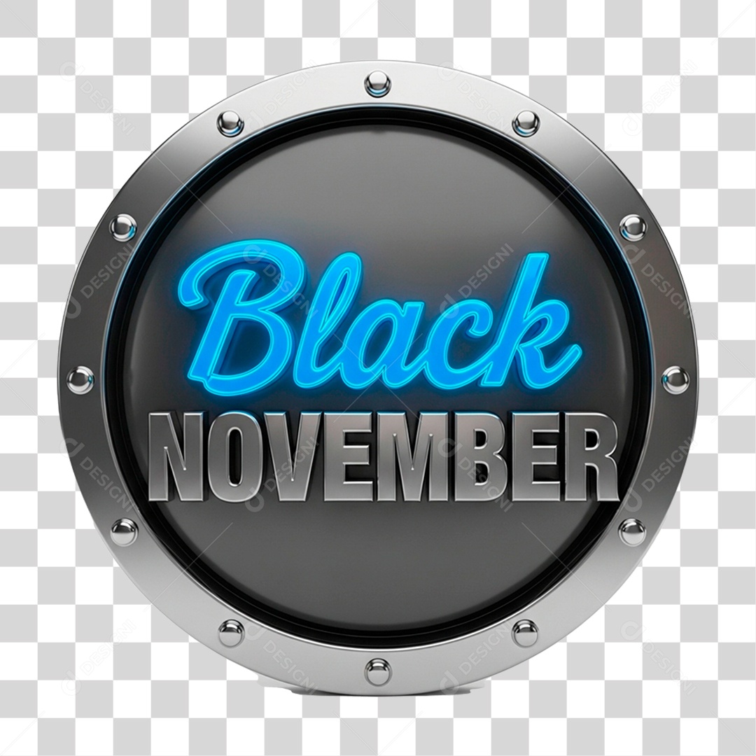 Selo 3D Black November para Composição PNG Transparente