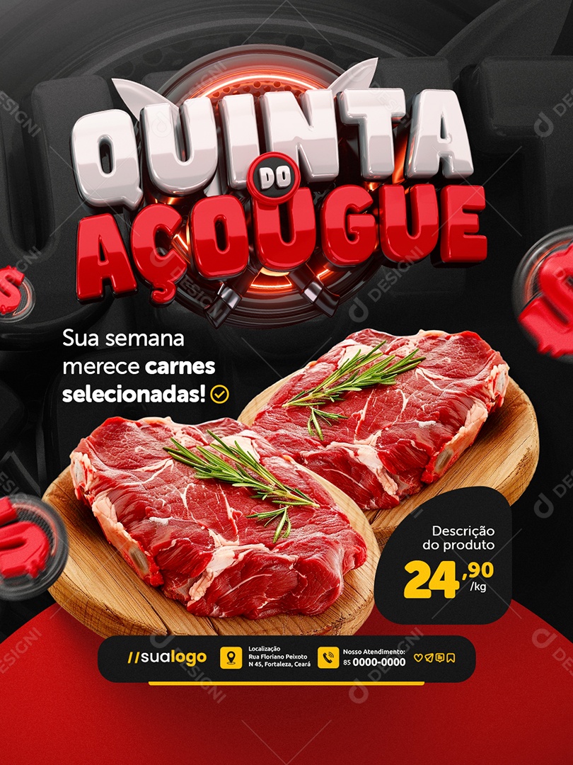Quinta do Açougue Sua Semana Merece Carnes Selecionadas Social Media PSD Editável