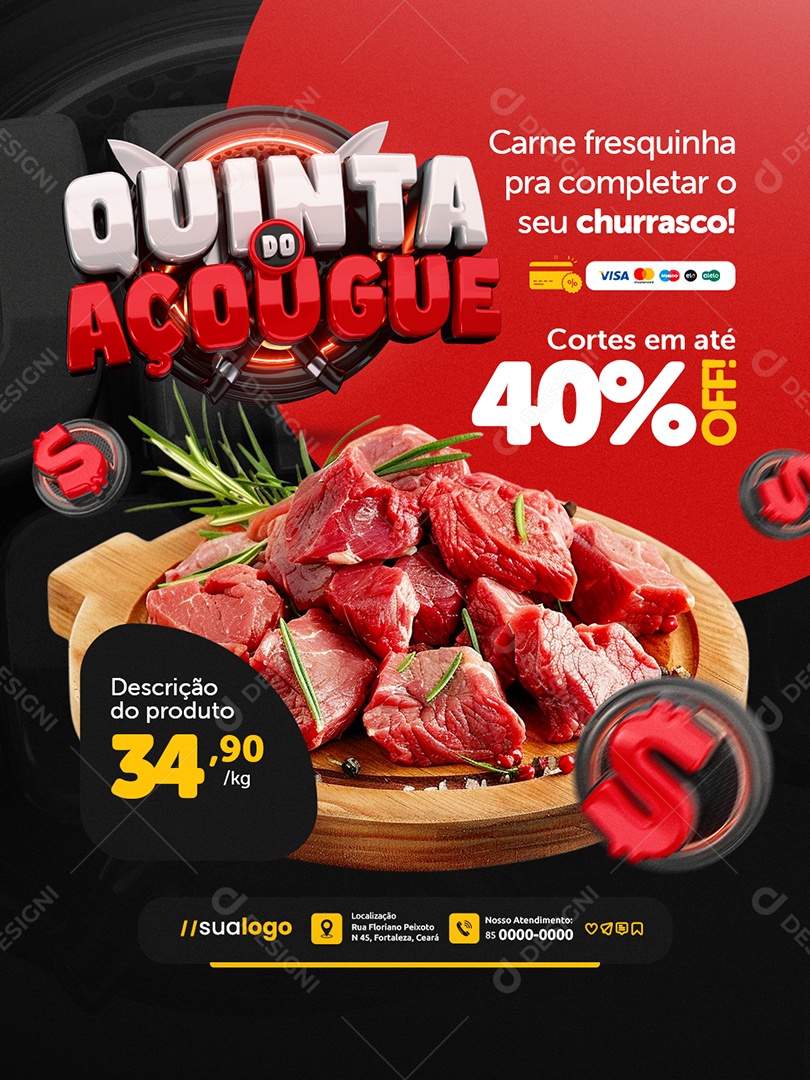 Quinta do Açougue Carne Fresquinha Social Media PSD Editável