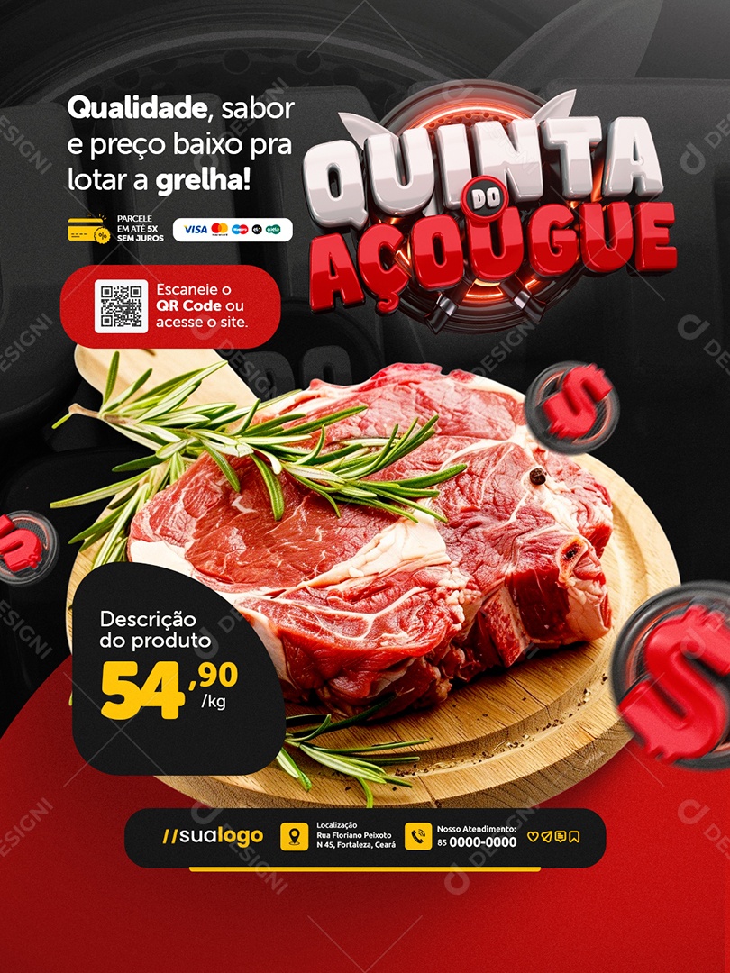 Quinta do Açougue Qualidade Sabor e Preço Baixo Social Media PSD Editável