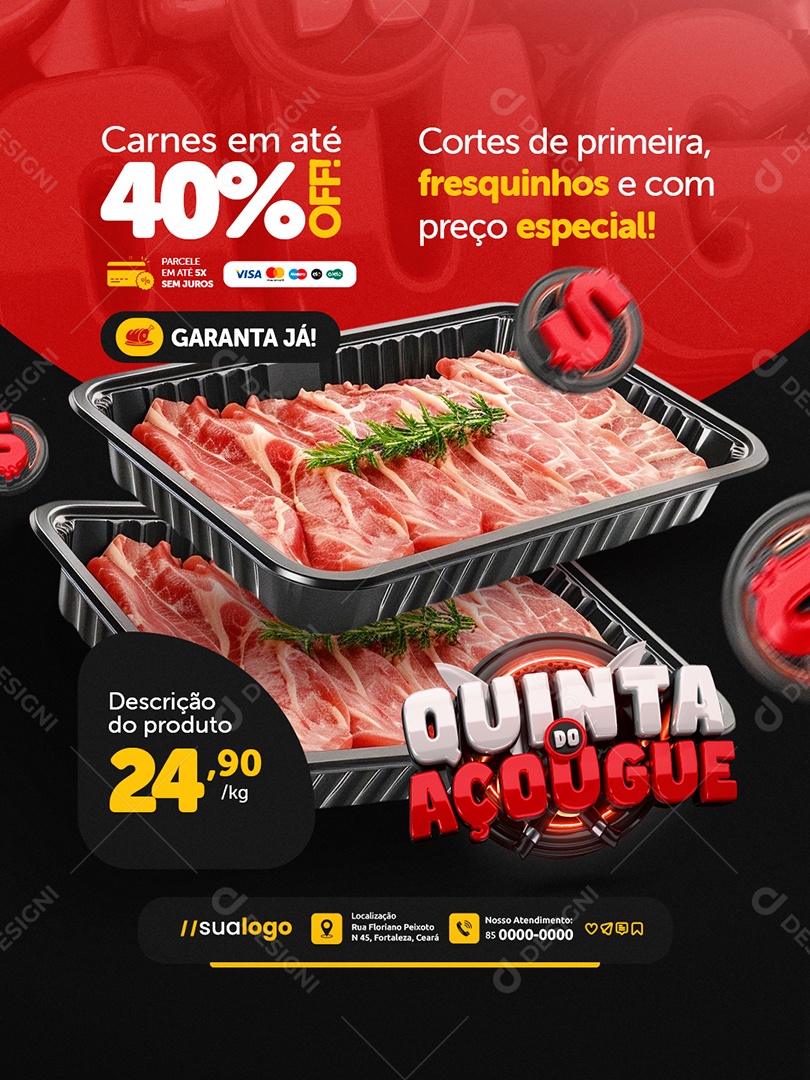 Quinta do Açougue Carnes em Até 40% Off Social Media PSD Editável