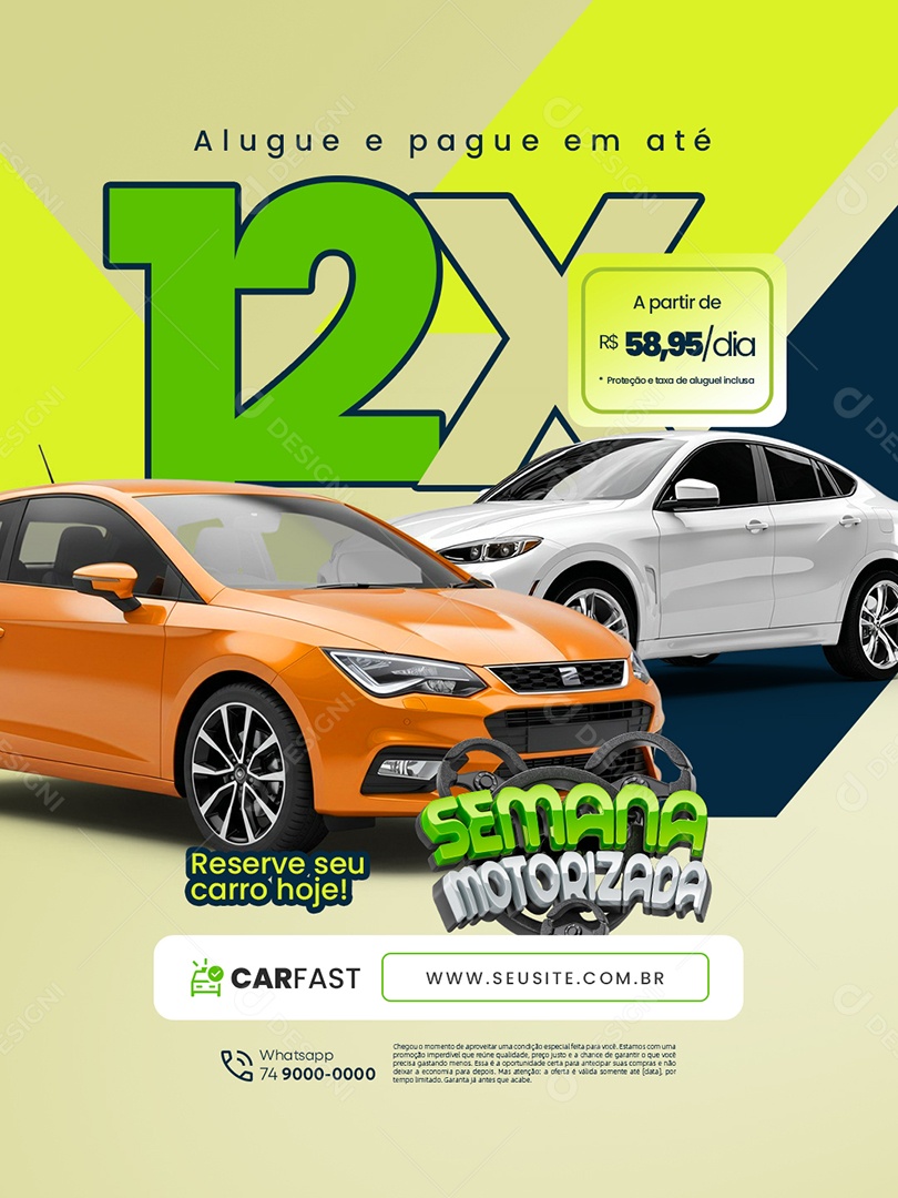 Semana Motorizada Locadora Reserve Seu Carro Hoje Social Media PSD Editável