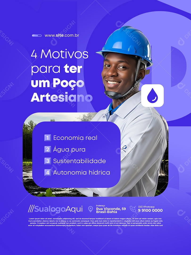 Quatro Motivos para Ter Um Poço Artesiano Social Media PSD Editável