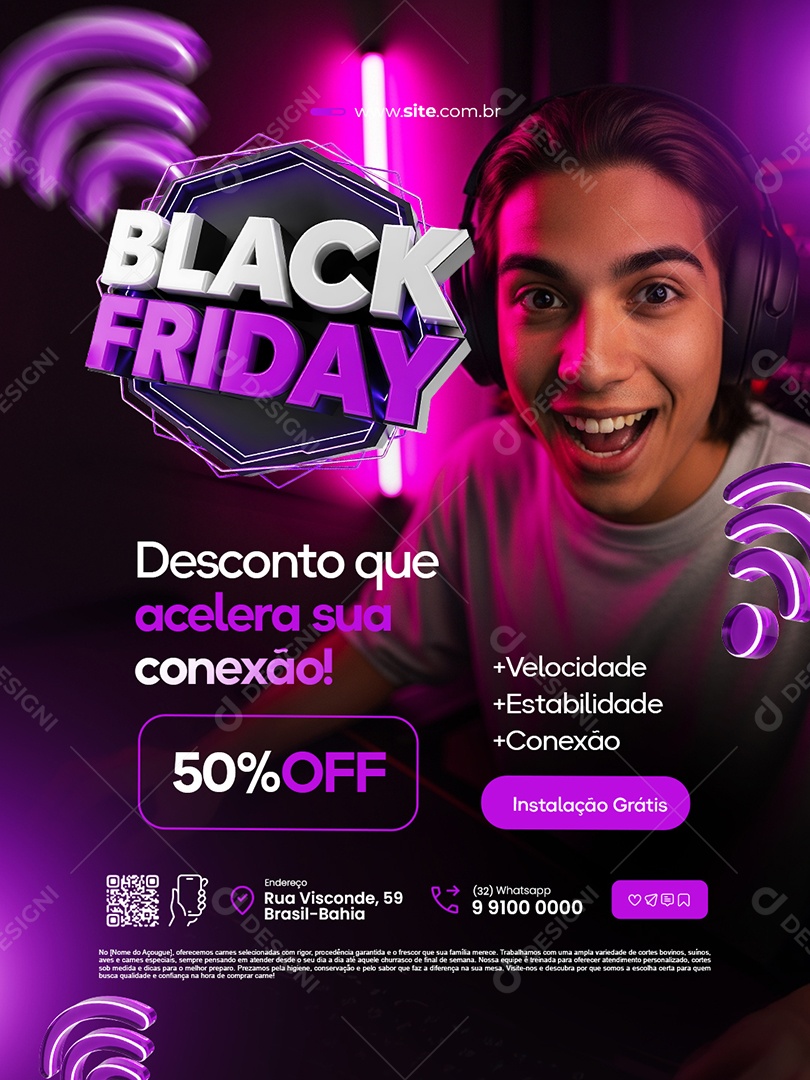 Provedor de Internet Black Friday Desconto Que Acelera Sua Conexão Social Media PSD Editável