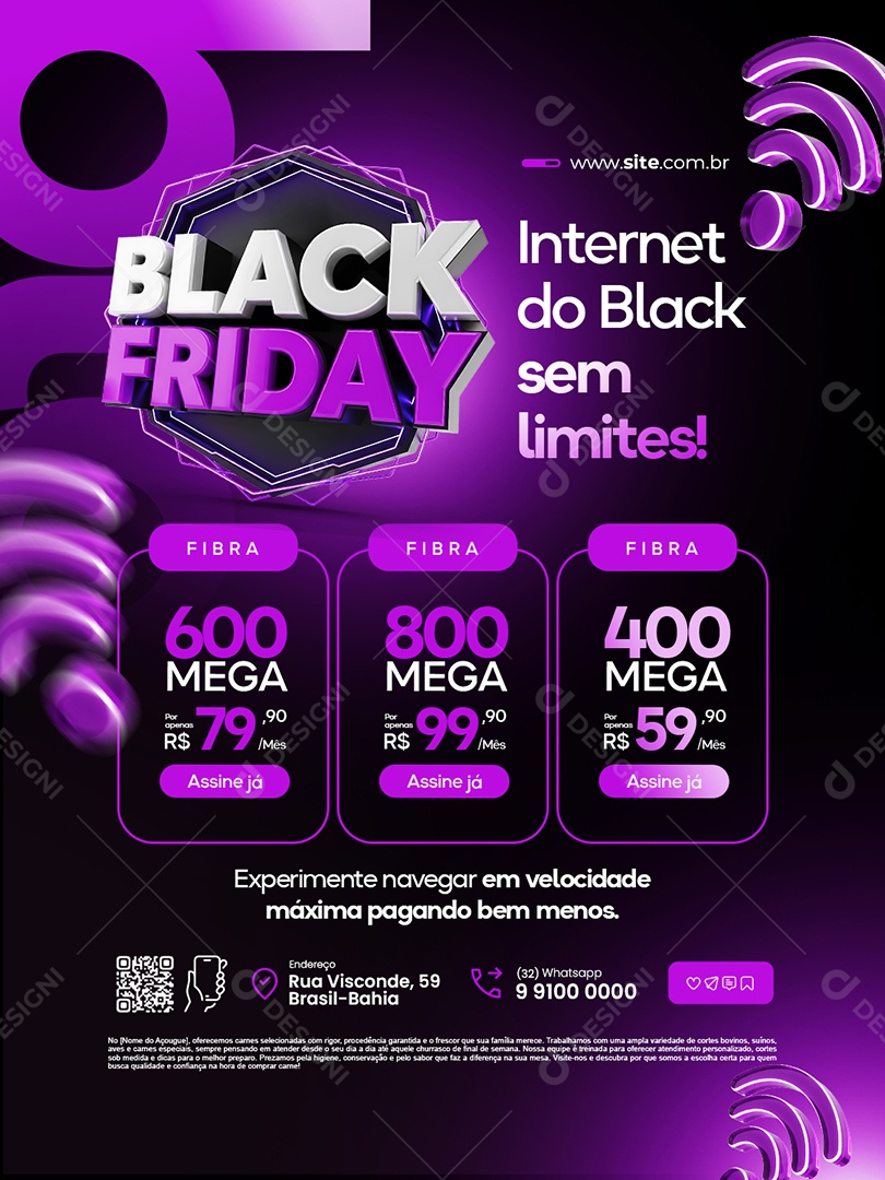 Provedor de Internet Black Friday Fibra Experimente Navegar Social Media PSD Editável