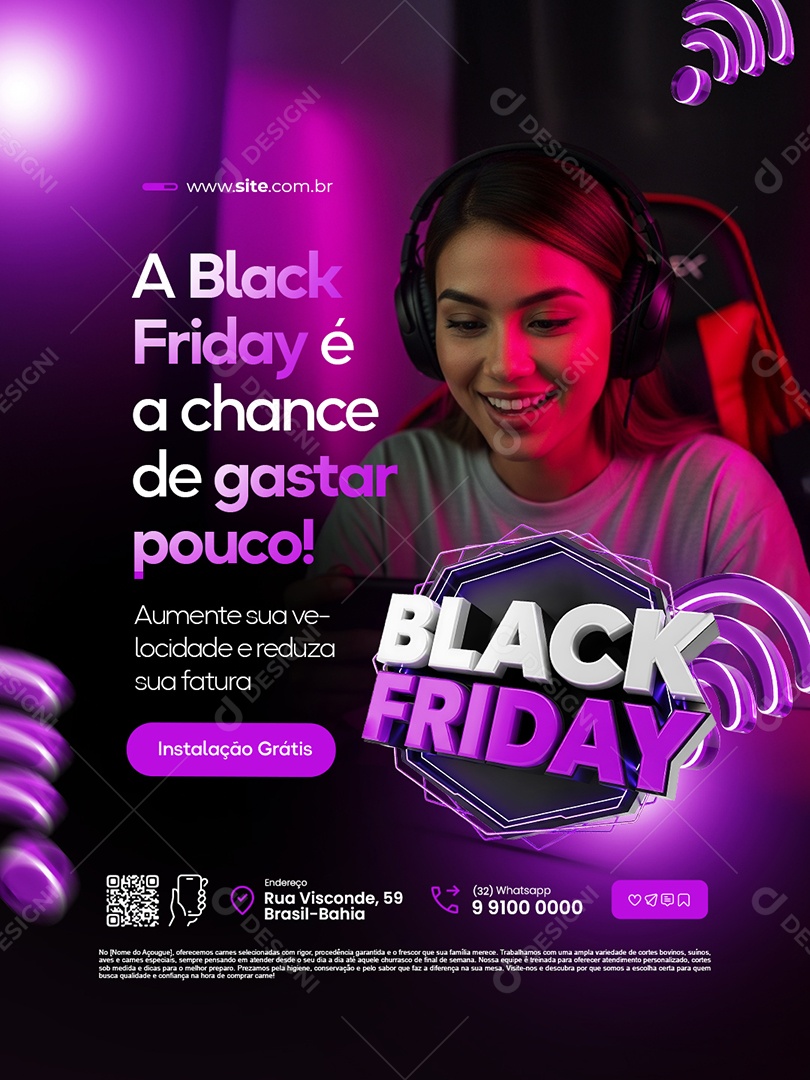 Provedor de Internet Black Friday é a Chance de Gastar Pouco Social Media PSD Editável
