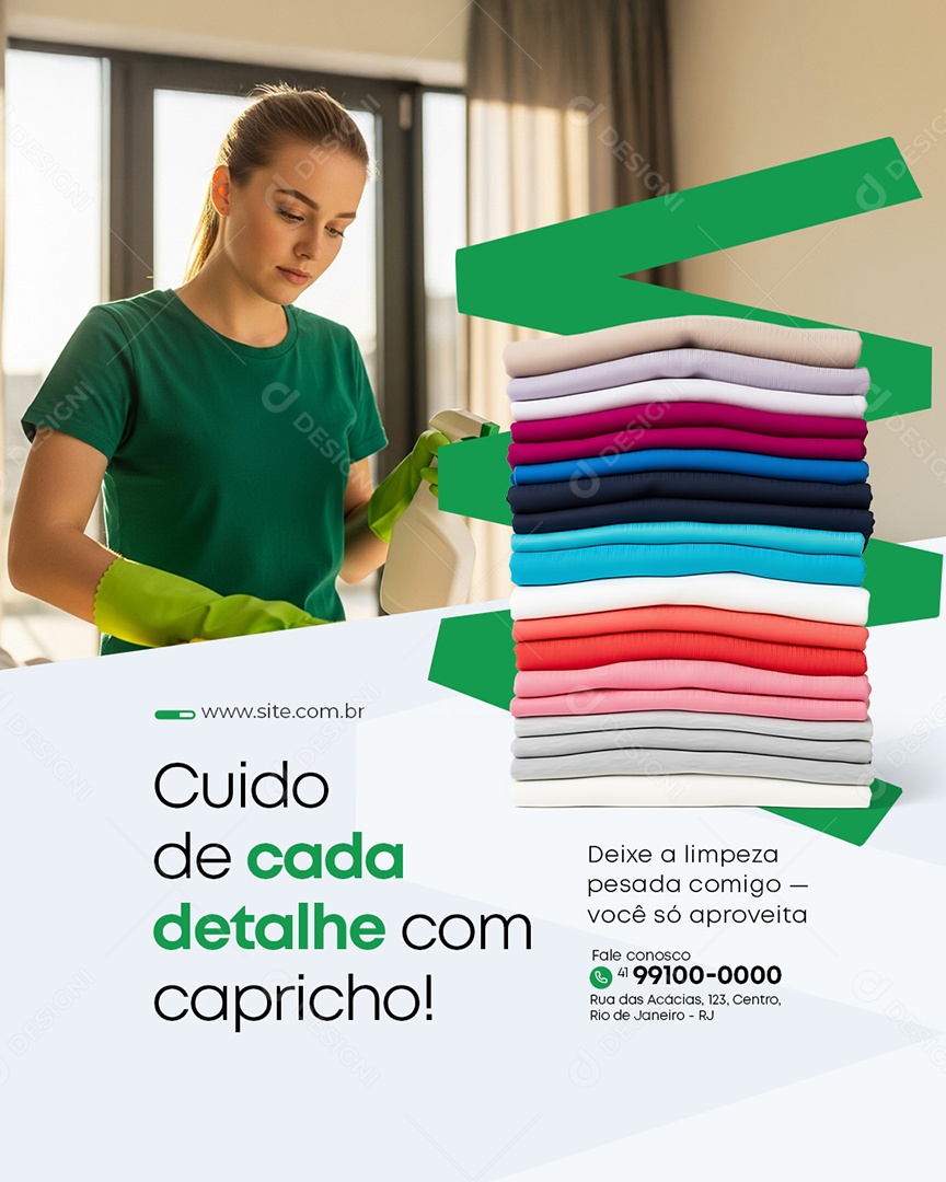 Faxineira Cuido de Cada Detalhe com Capricho Social Media PSD Editável