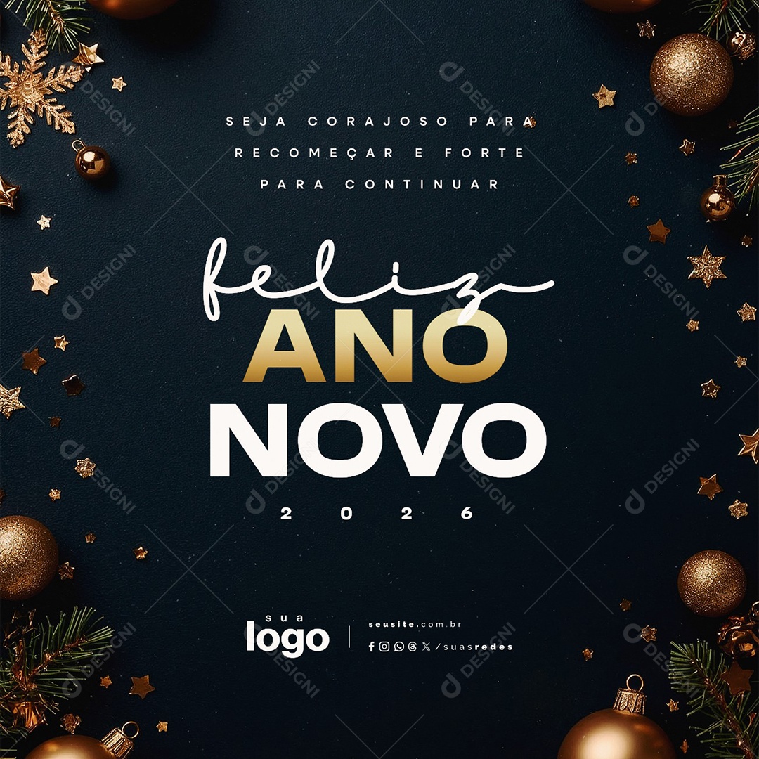 Feliz Ano Novo 01 de Janeiro Seja Corajoso Social Media PSD Editável