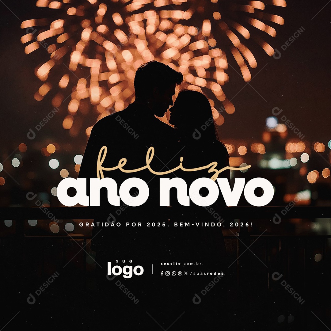 Feliz Ano Novo 01 de Janeiro Gratidão Por 2025 Social Media PSD Editável