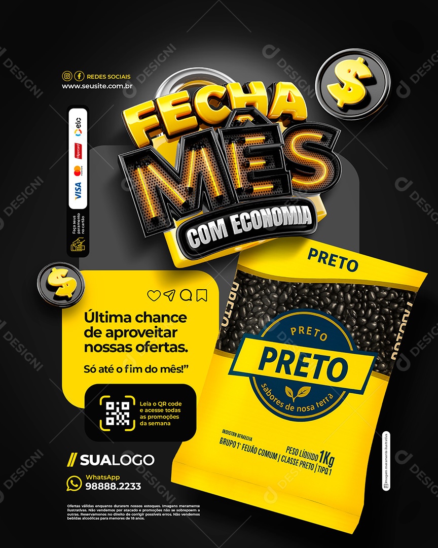 Fecha Mês Com Economia Social Media PSD Editável