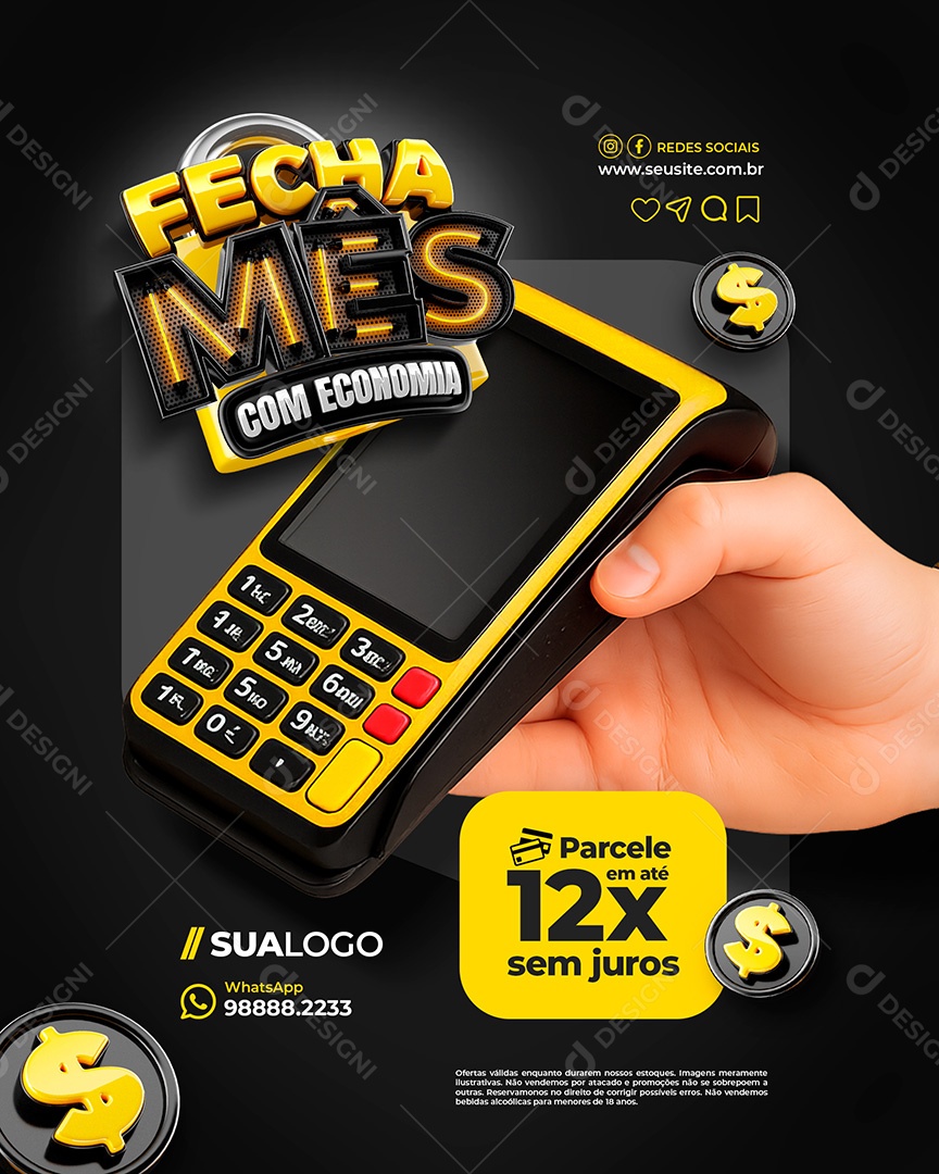 Fecha Mês Com Economia Social Media PSD Editável