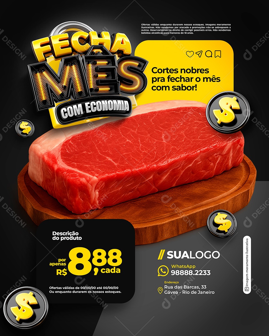 Fecha Mês Com Economia Social Media PSD Editável