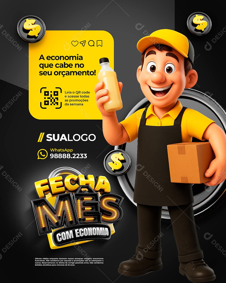 Fecha Mês Com Economia Social Media PSD Editável