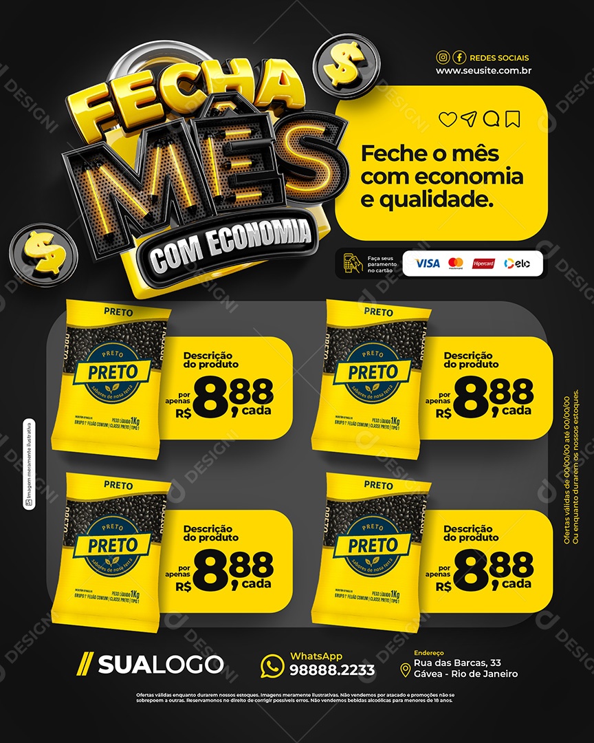 Fecha Mês Com Economia Social Media PSD Editável