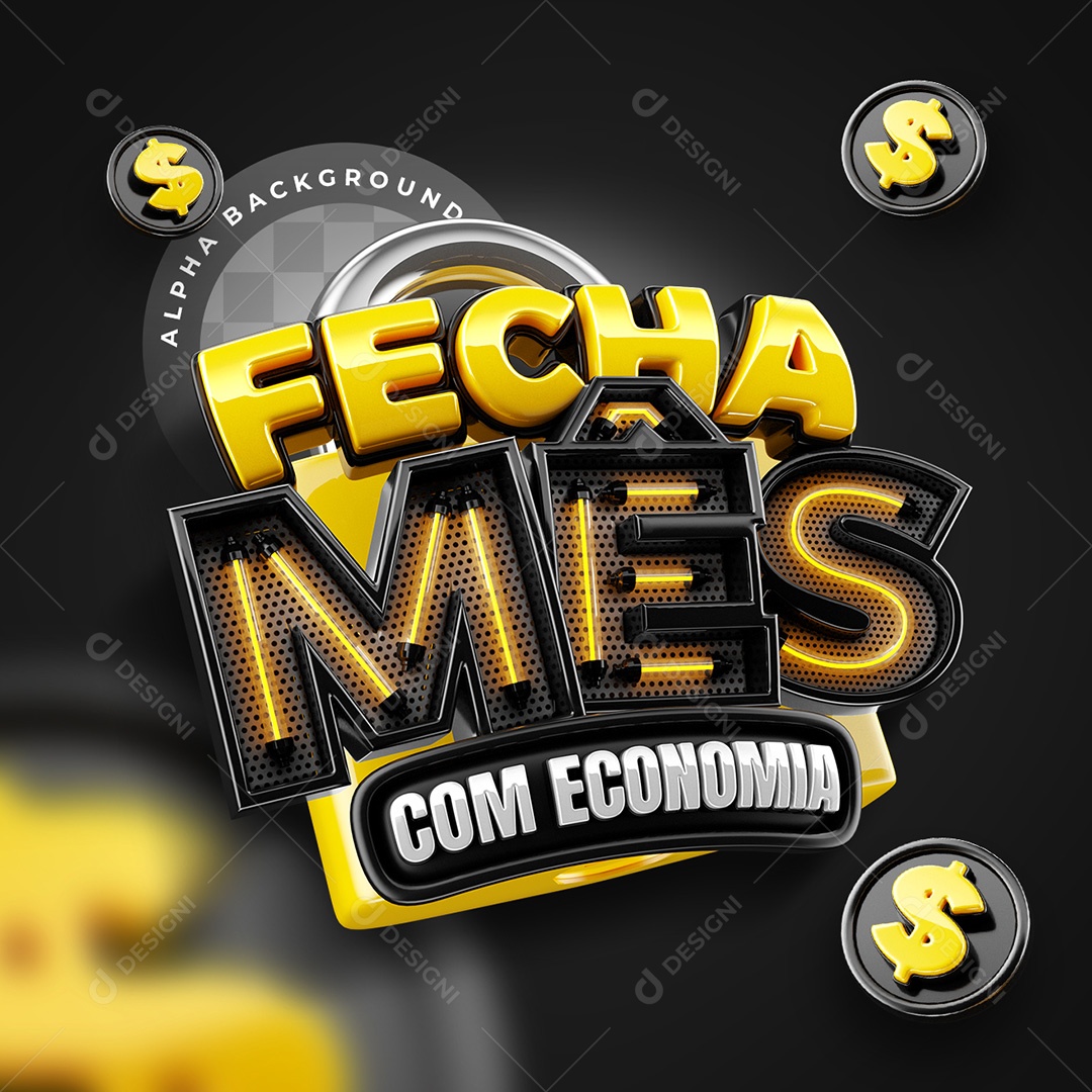 Fecha Mês Com Economia Selo 3D Para Composição PSD