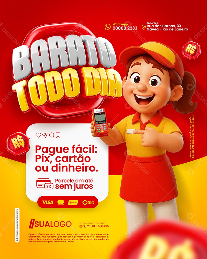 Supermercado Barato Todo Dia Social Media PSD Editável