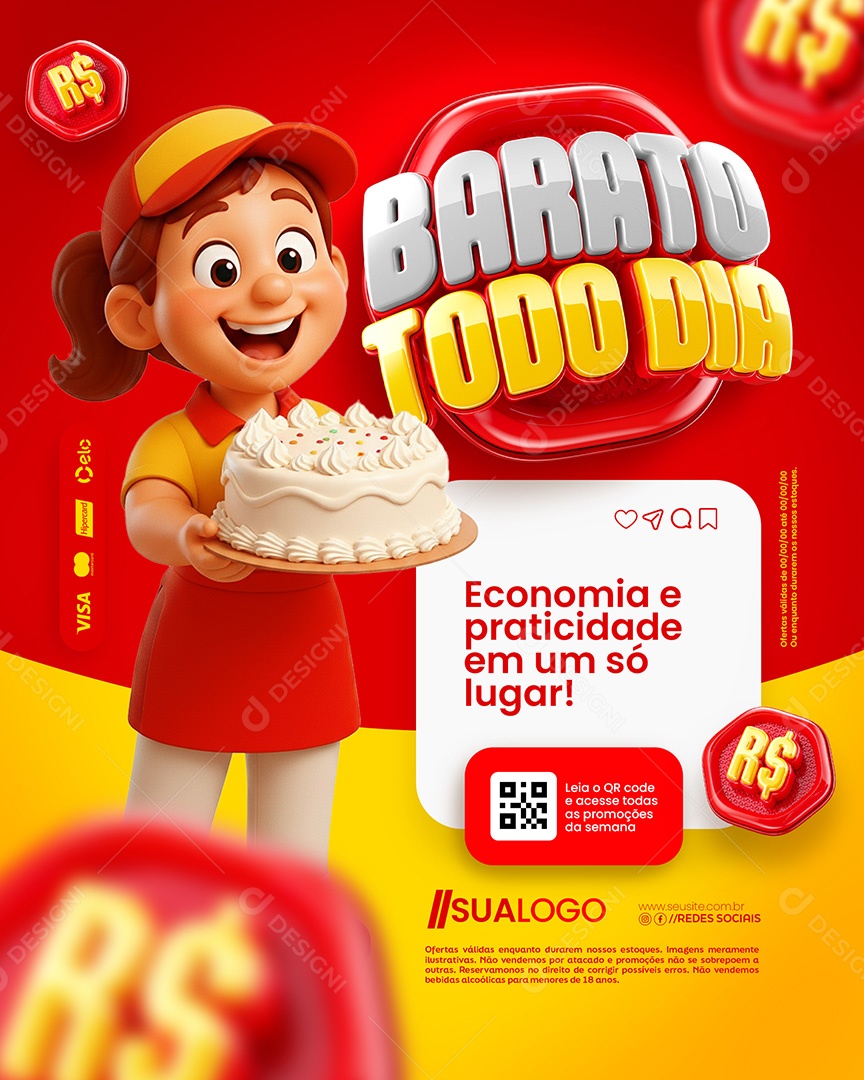 Supermercado Barato Todo Dia Social Media PSD Editável