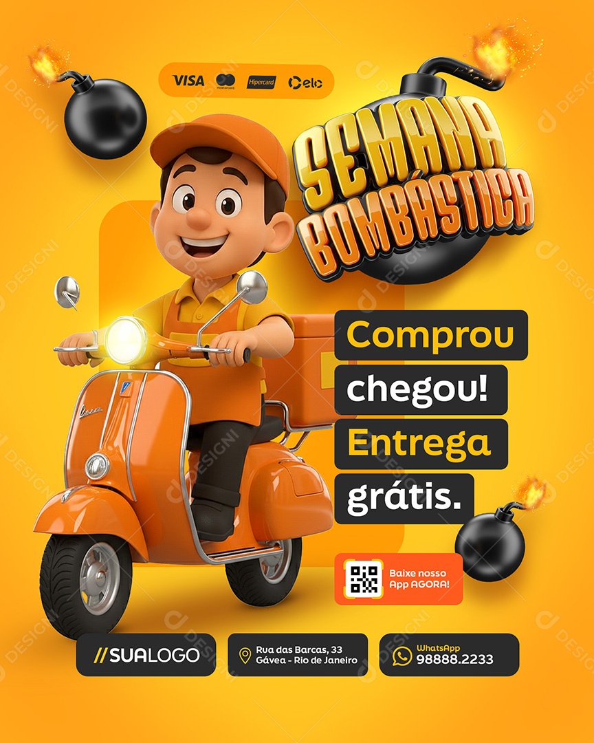 Semana Bombástica Comprou Chegou Social Media PSD Editável