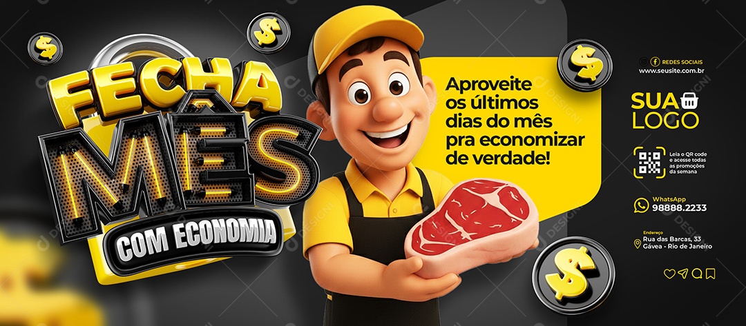 Banner Fecha Mês Com Economia Social Media PSD Editável