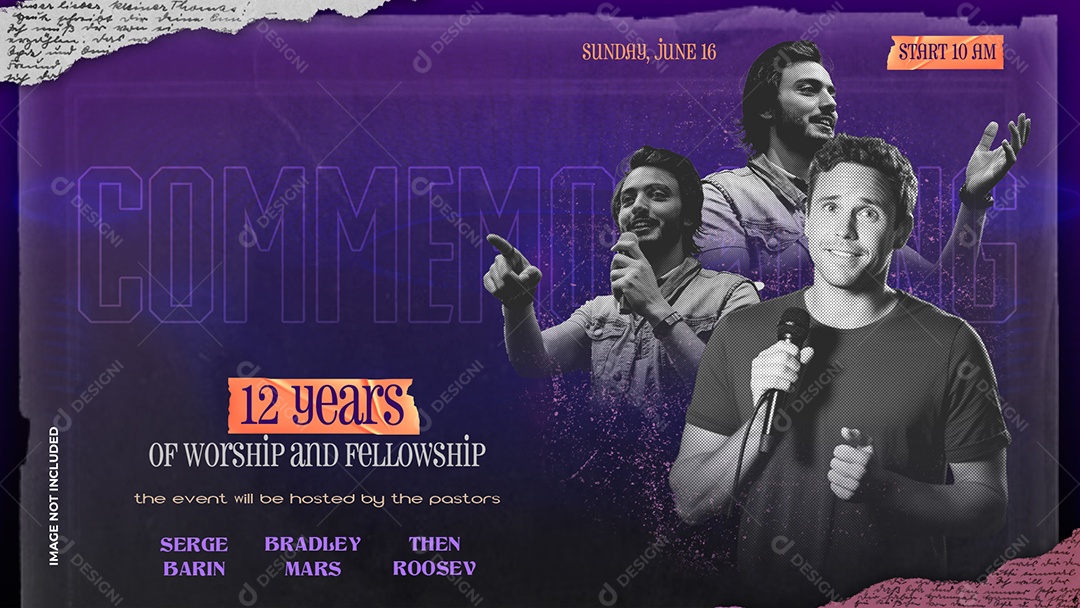 Banner Religioso “12 Anos de Adoração e Comunhão” com Fundo Roxo PSD Editável