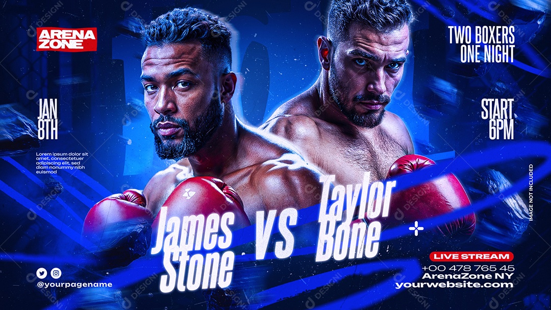 Banner Esportivo “Luta de Boxe” com Dois Atletas em Fundo Azul PSD Editável