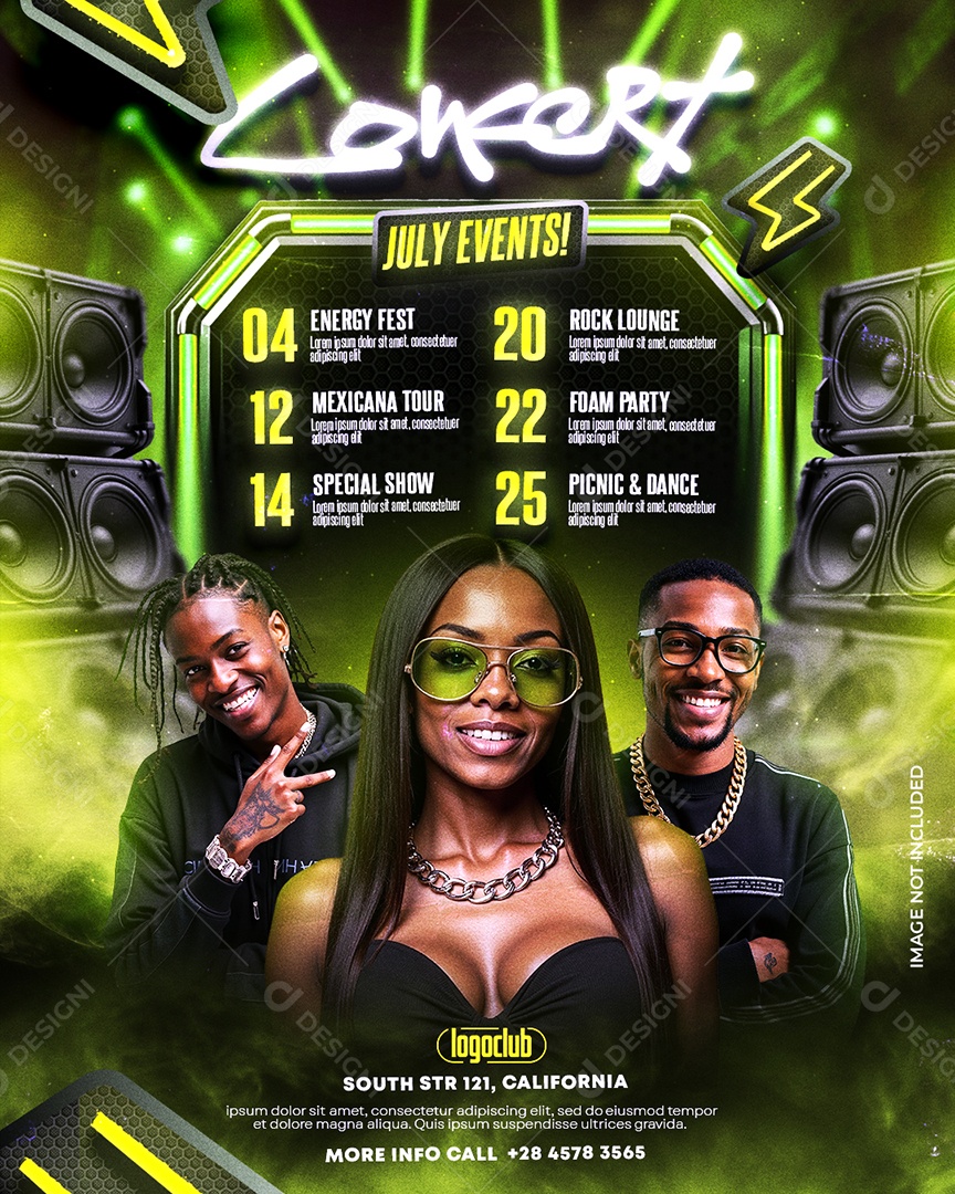 Story de Evento “Concerto de Julho” com Cantores e Iluminação Verde PSD Editável