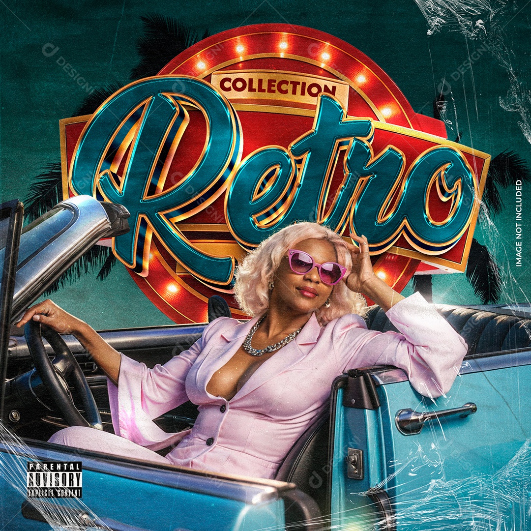 Story Musical “Coleção Retrô” com Estilo Vintage, Carro Clássico e Fundo Neon PSD Editável