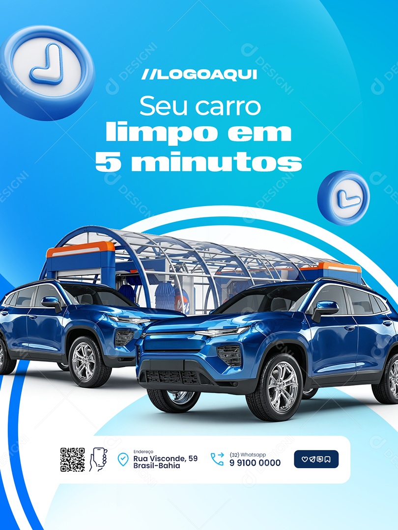 Lava Jato Seu Carro Limpo em Cinco Minutos Social Media PSD Editável