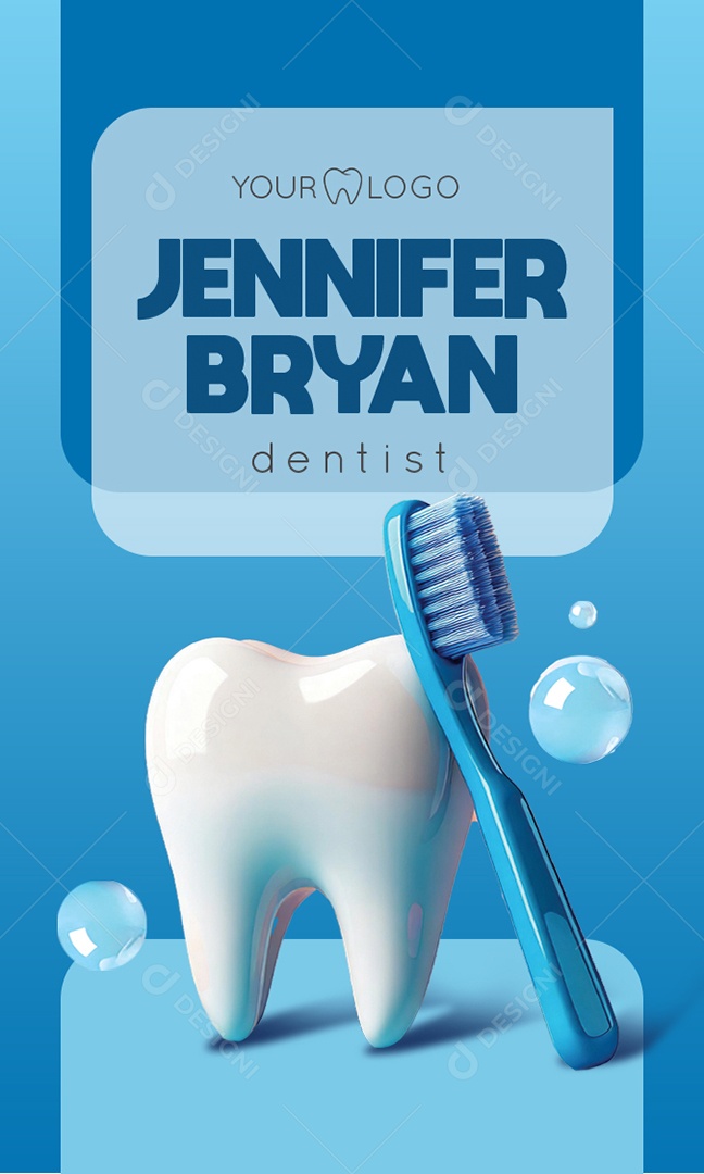 Stories Jennifer Bryan Dentist Vertical Com Escova E Dente Realista Em Composição Moderna Social Media PSD Editável