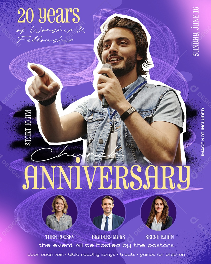 20 Years Church Anniversary Com Palestrante E Equipe Pastoral Social Media PSD Editável