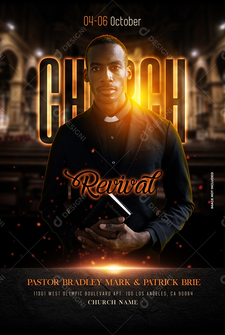 Story Church Revival Luxo Com Pastor Em Destaque Iluminação Dourada e Estilo Elegante Para Evento Religioso PSD Editável
