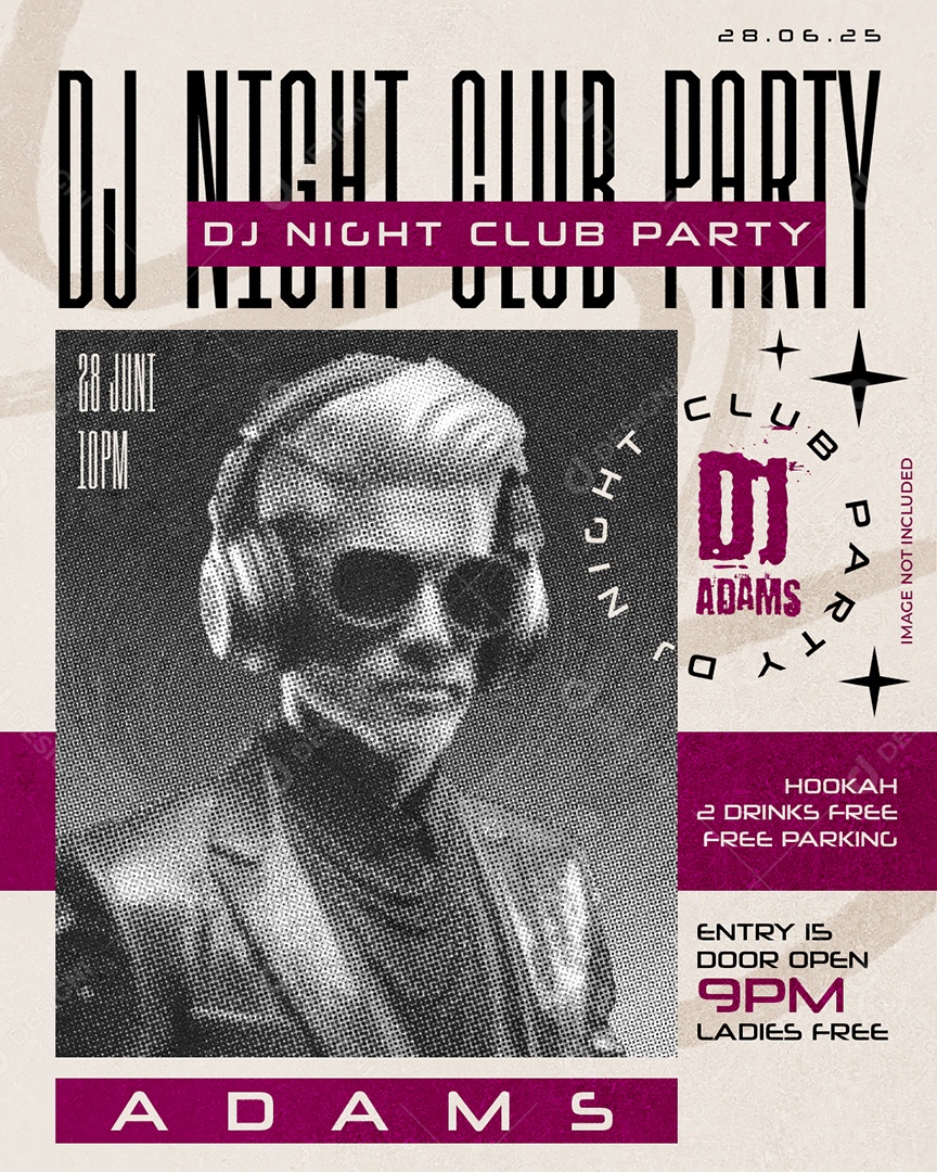 Feed DJ Adams Night Club Preto Branco Com Estilo Retrô Tipografia Elegante Para Festa Noturna