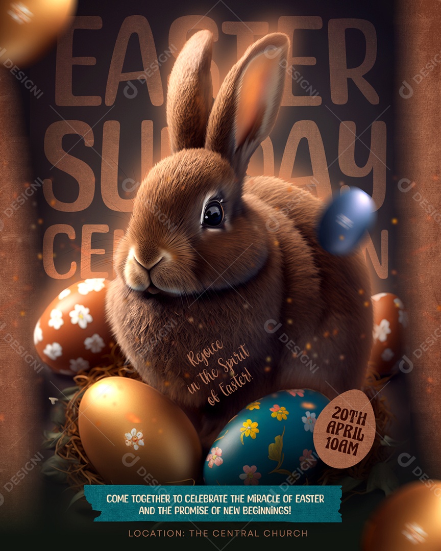 Story Easter Sunday Bunny Luxo Com Coelho 3D Dourado Tema De Páscoa Visual Premium PSD Editável