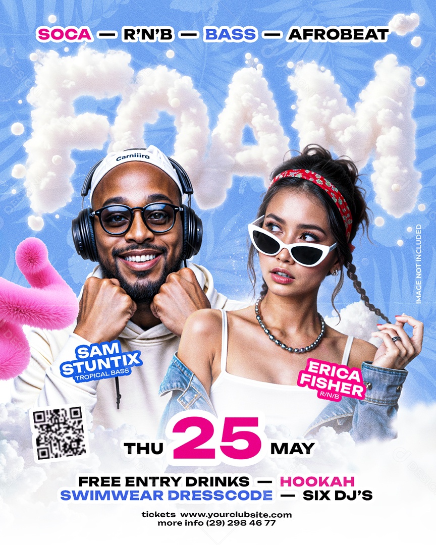 Feed Summer Party Rosa Azul Com Modelos E Elementos Tropicais Arte Jovem Para Festa De Verão PSD Editável