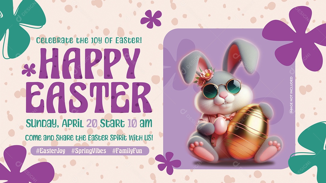 Banner Happy Easter Coelho Rosa Com Tema Delicado Infantil E Ovos Decorados PSD Editável