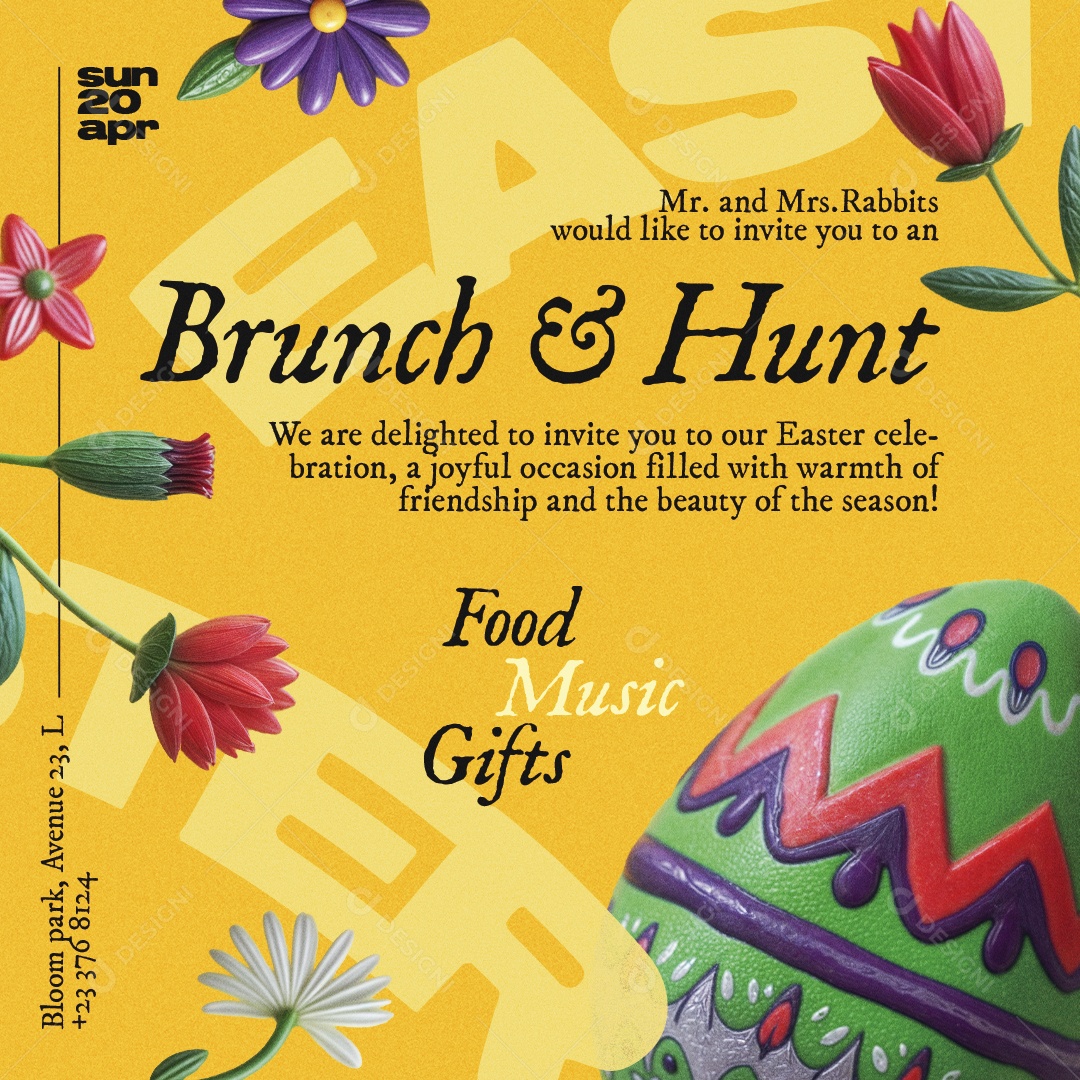 Feed Brunch And Hunt Flores Coloridas Com Layout Criativo E Ovos Estilizados PSD Editável