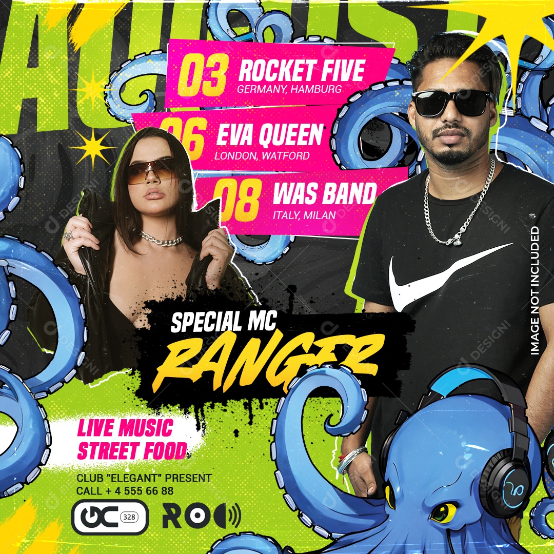 Feed Ranger Music Party Colorido Com Arte Jovem Estilo Street Música Eletrônica PSD Editável