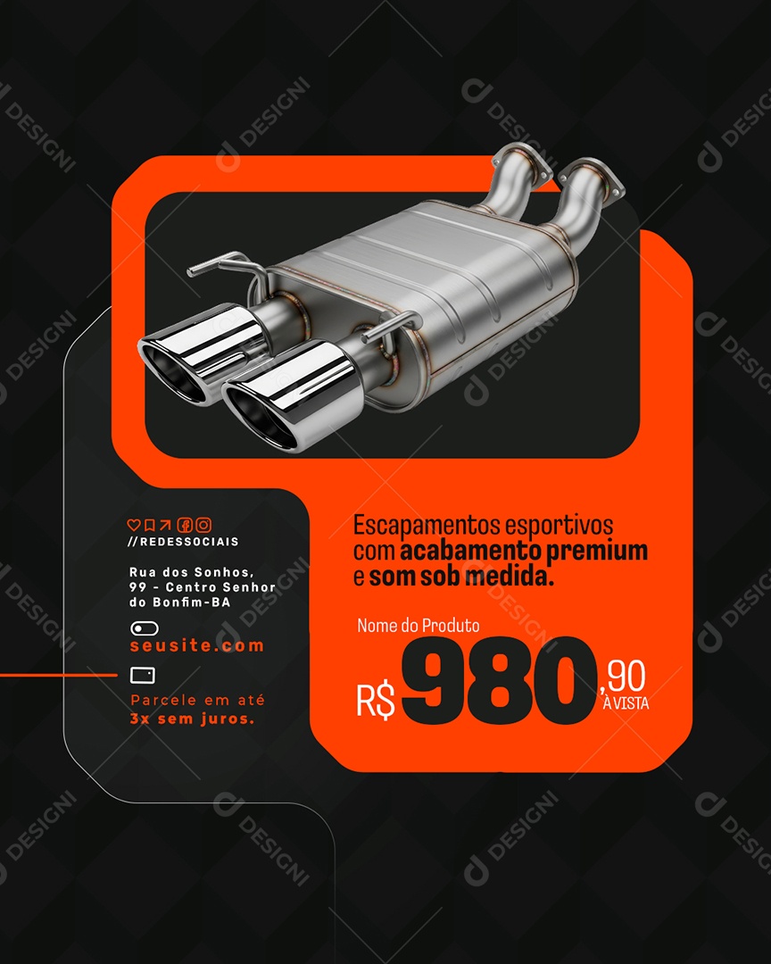 Escapamentos Esportivos com Acabamento Premium Social Media PSD Editável