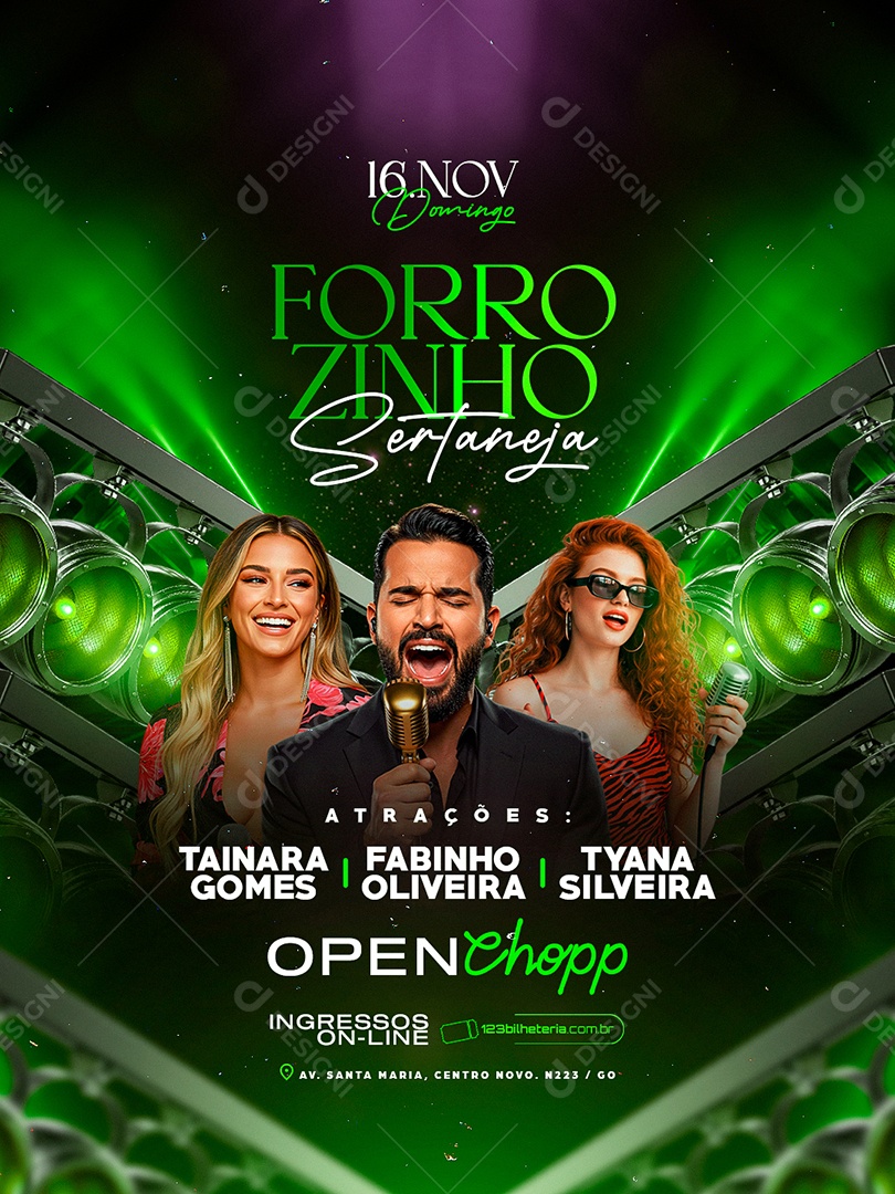Flyer Próximos Shows Forrozinho Sertanejo Social Media PSD Editável