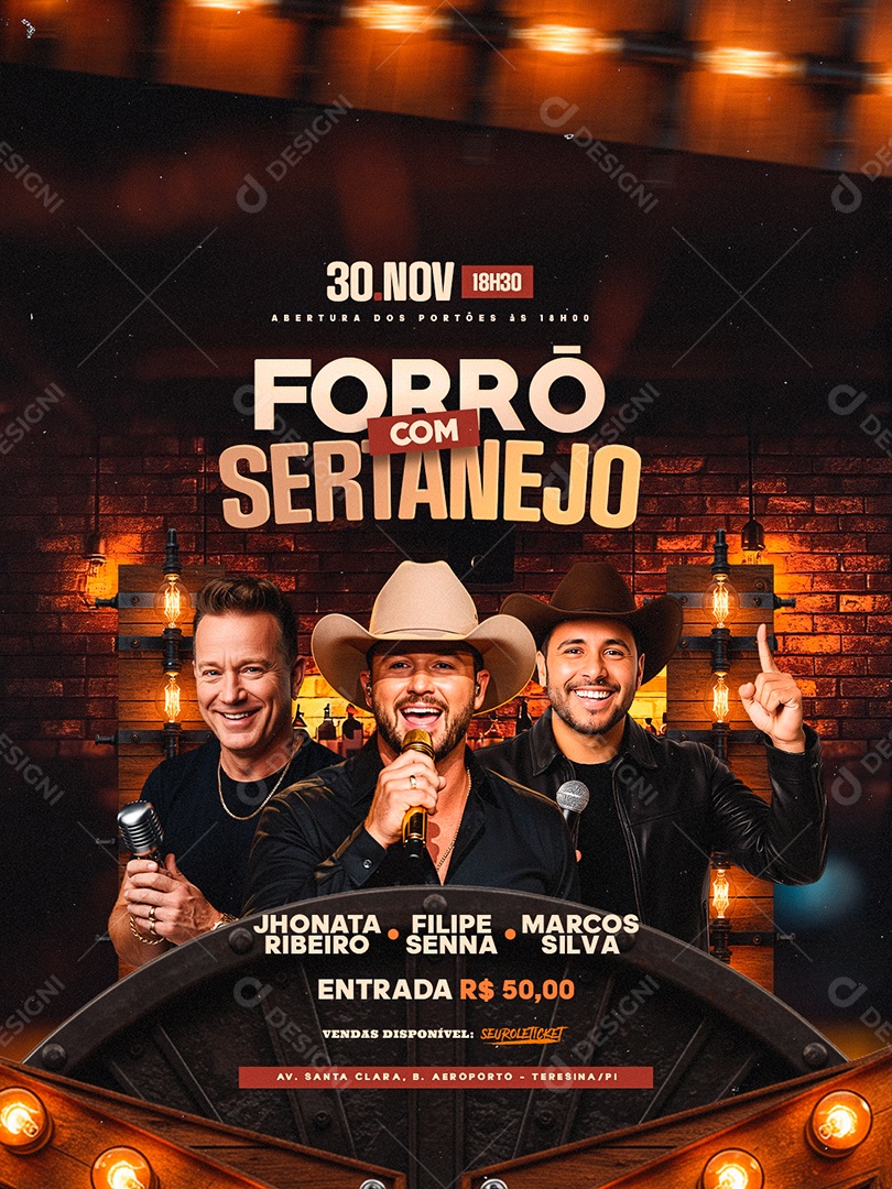 Flyer Próximos Shows Forró com Sertanejo Social Media PSD Editável