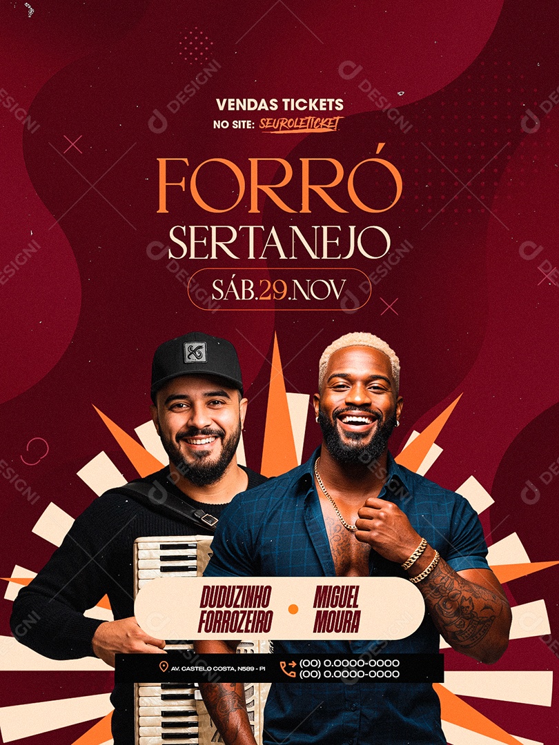 Flyer Próximos Shows Forró Sertanejo Social Media PSD Editável
