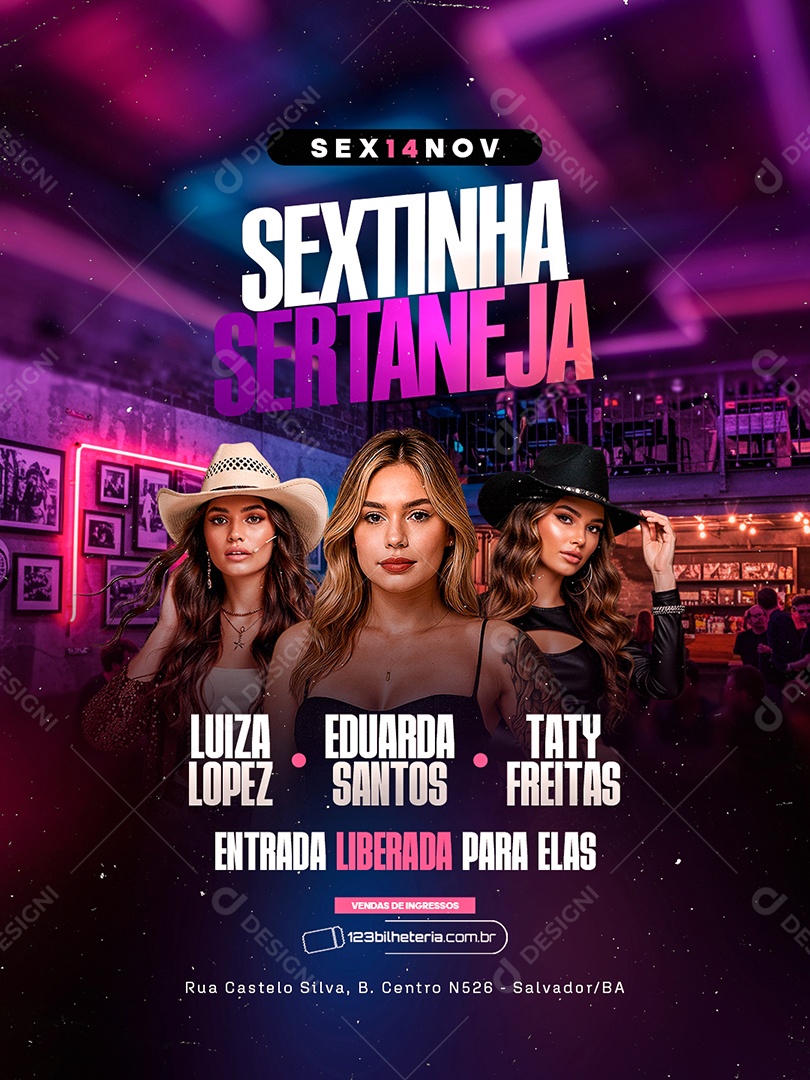 Flyer Próximos Shows Sextinha Sertaneja Social Media PSD Editável