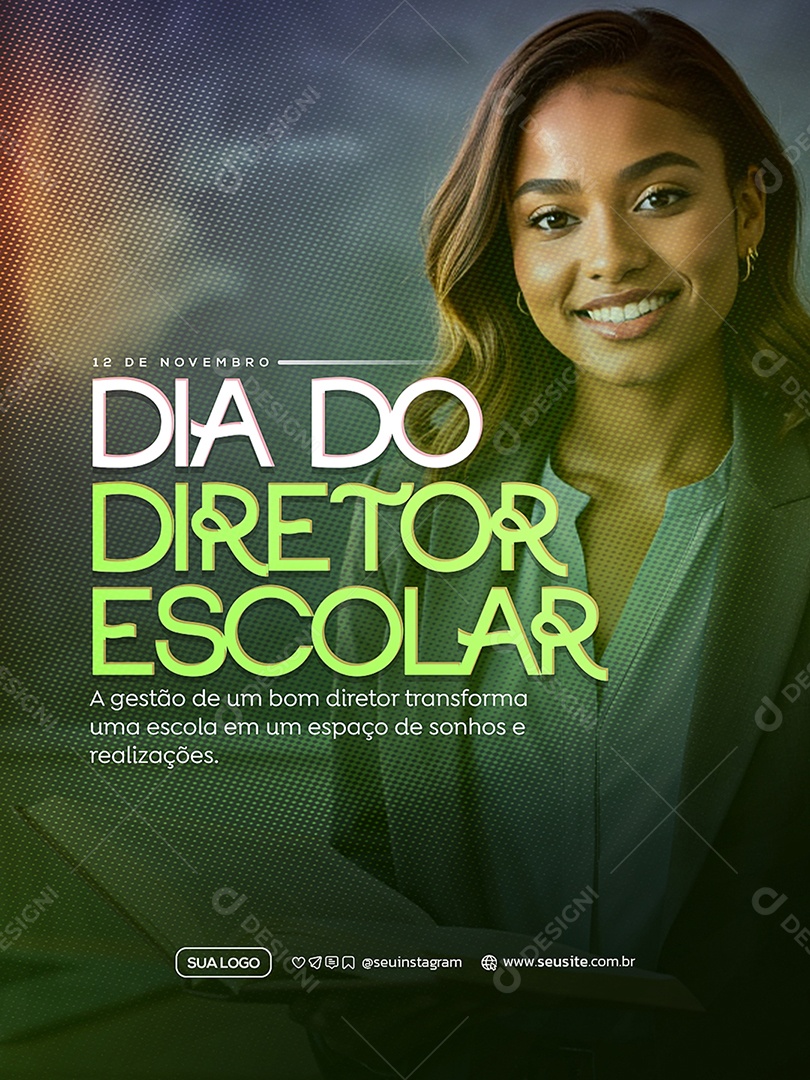 Feliz Dia do Diretor Escolar 12 de Novembro Social Media PSD Editável