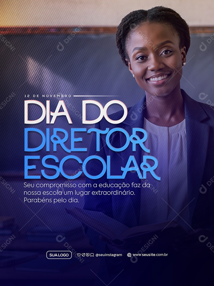 Feliz Dia do Diretor Escolar 12 de Novembro Social Media PSD Editável