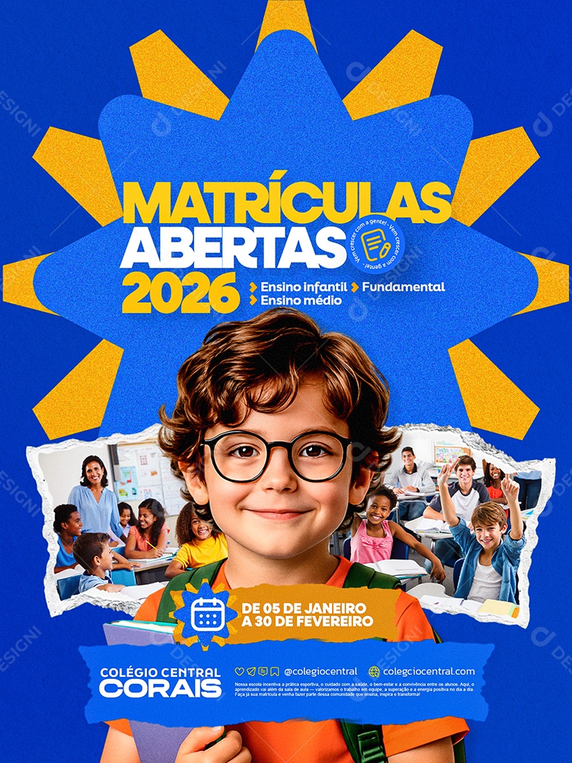 Matriculas Escolares Abertas Social Media PSD Editável