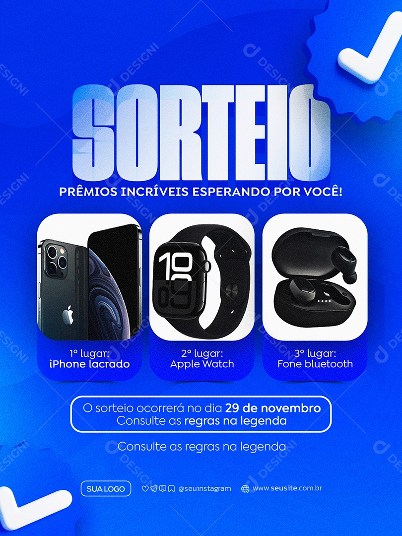 Sorteio Prêmios Incríveis Social Media PSD Editável