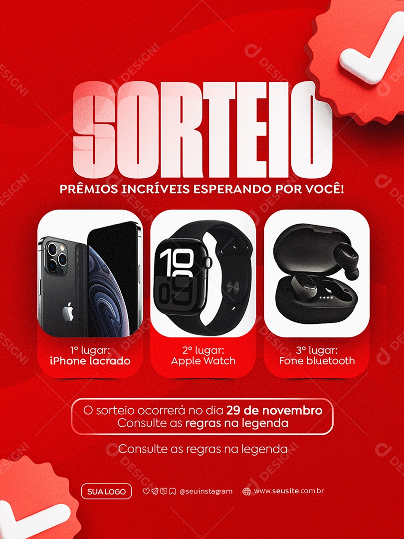 Sorteio Prêmios Incríveis Social Media PSD Editável