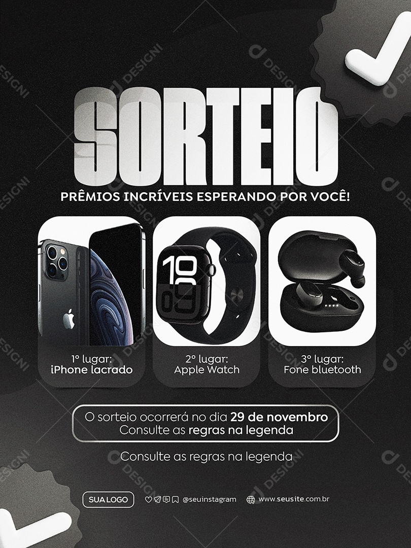 Sorteio Prêmios Incríveis Social Media PSD Editável